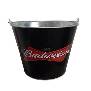 Budweiser Beer Galvanized Steel Ice Bucket Dual Sided Graphic w/Handle
